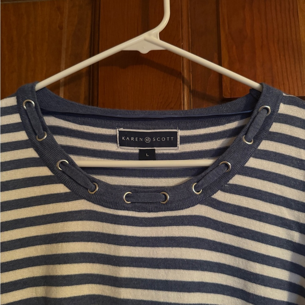 Karen Scott Nautical Striped Long Sleeve Top